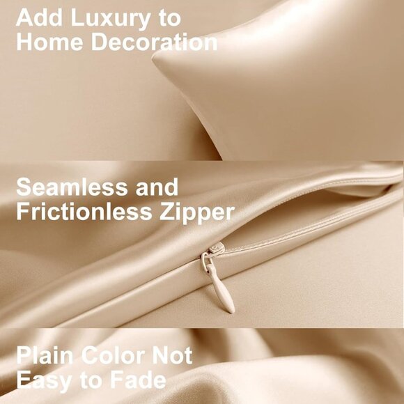 THXSILK 100% Mulberry Silk Beige Zippered Pillowcase 22 Momme Size KING - Picture 13 of 14